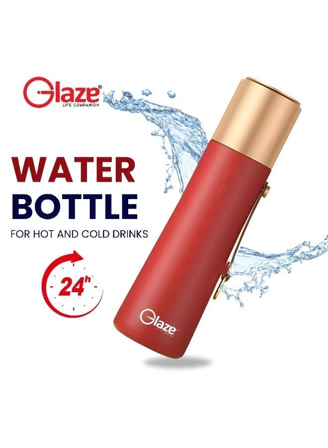 Glaze Water Bottle 304 Stainless Steel Vacuum Insulated Hot & Cold Leak-Proof 500ml Red - Image 2