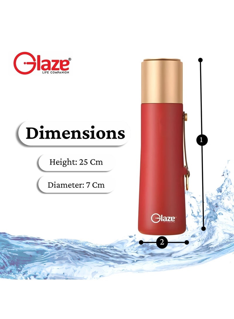 Glaze Water Bottle 304 Stainless Steel Vacuum Insulated Hot & Cold Leak-Proof 500ml Red - Image 3