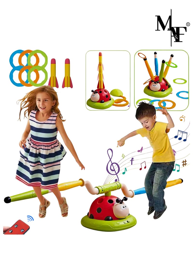 M.A&F's 3 in 1 Musical Jump, Toss Ring Game Toys and Rocket Launcher for Kid Outdoor Toys with Remote Control, Indoor Outside Birthday Gifts Kid Girls Boys Toys for Kids Ages 4-13 Kids - Image 1