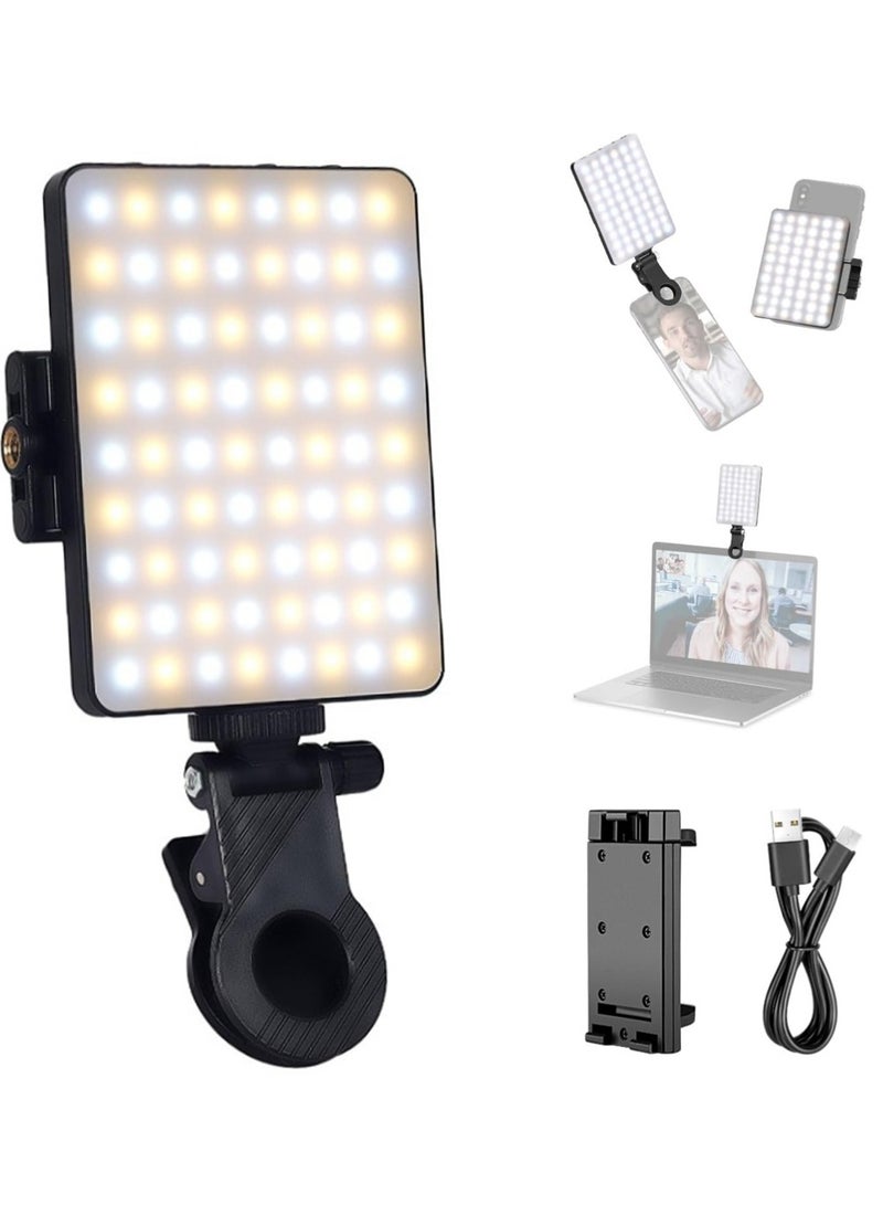 X-level NL-60AI Selfie Light for Phone with Front & Back Clip, 60 LED 1500mAh Rechargeable CRI95+, 3 Modes, Portable Clip on Fill Lighting for Tablet Computer Laptop Zoom Call TikTok Video - Image 1