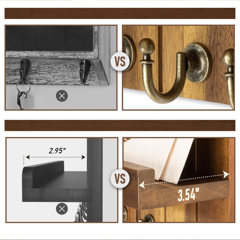 Rebee Vision Acacia Wood Key Holder Wall Mount â€“ Farmhouse Key Holder for Wall & Mail Organizer with Shelf for Home Decor â€“ Ideal for Apartment Essentials (Acacia Wood, 3.54" x 10" x 7.28") - Image 5