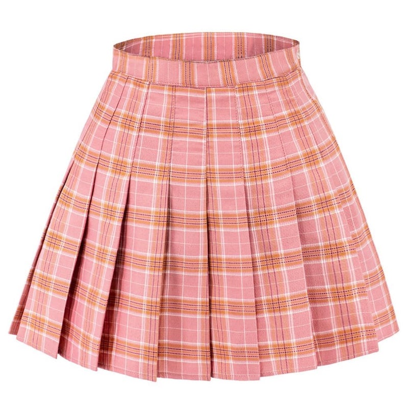 DAZCOS US Size Plaid Skirt for Women with Shorts Casual High Waist Pleated Mini Skater Skirts - Image 2