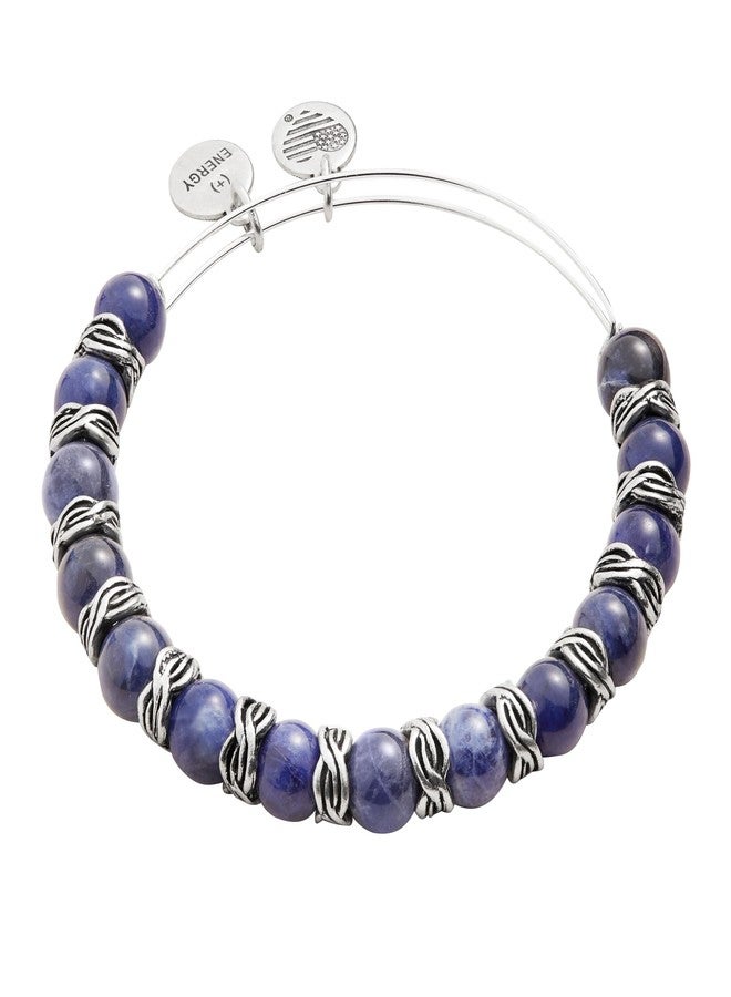 Alex and Ani A21EBGEMBRS,Sodalite Gemstone Beaded Expandable Bangle Bracelet,Rafaelian Silver,Blue, Bracelets