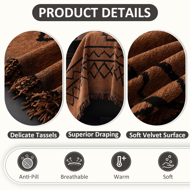 VC Life Vclife Bohemian Sofa Covers Chenille Couch Cover For Sectional Couch  Soft Non Slip Couch Covers For 2 Cushion Sofa Breathable Sofa Furniture Protector Slip Cover For Couch  Pumpkin  71""X118"" - Image 4