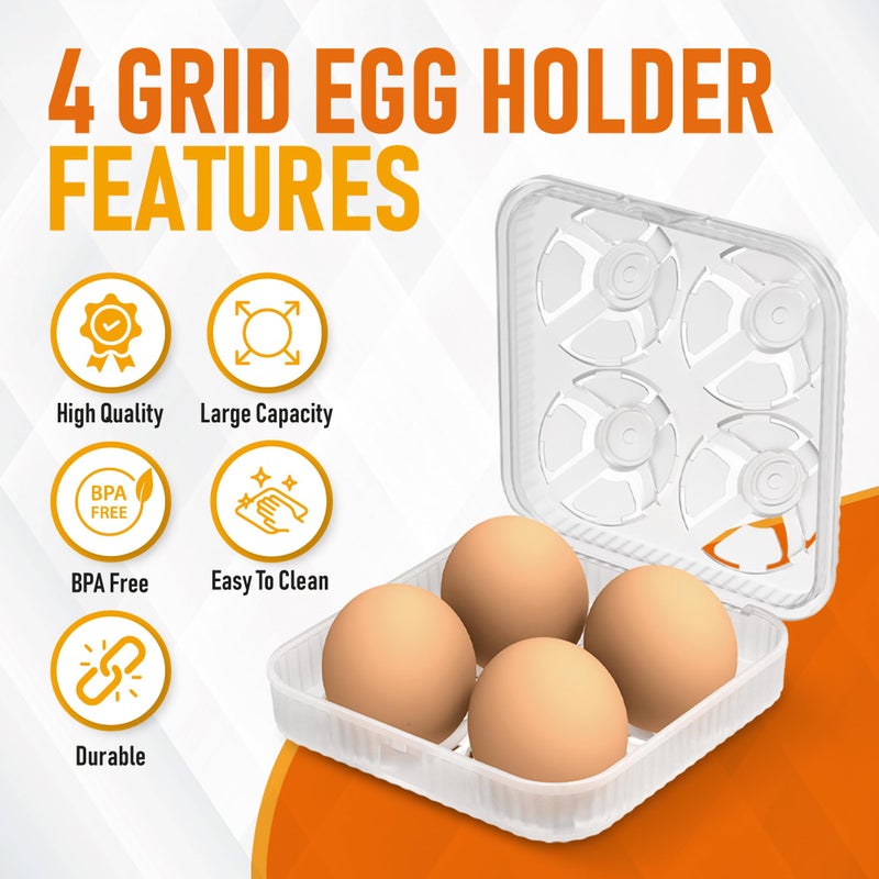 ZPU Egg Holder Camping, 1Pcs 4 Grid Egg Container, Plastic Egg Carrier for Camping Picnic Travel Outdoor Refrigerator Kitchen, Clear White - Image 2