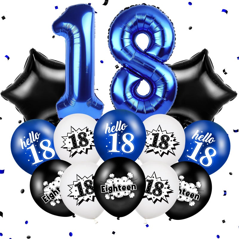 TagreSpike Happy 18th Birthday Balloons Decorations 32 Inch Foil Number 18 Star Balloons Funny Navy Blue Black White Hello 18th Birthday Latex Balloons for Girls Boys 18 Years Old Bday Anniversary Party Supplies - Image 3