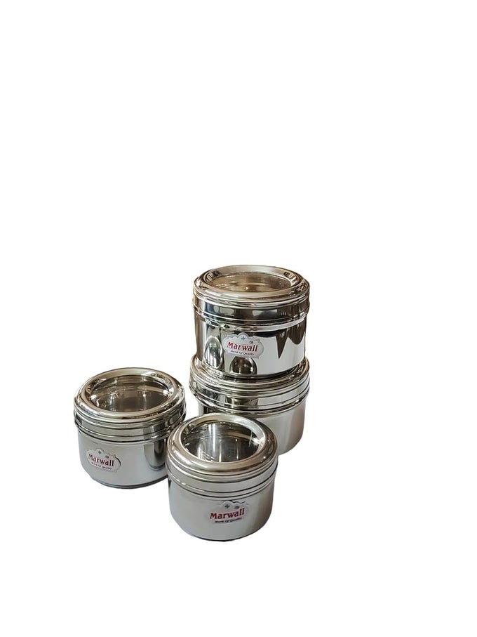 PREMIUM STAINLESS STEEL SEE THROUGH FOOD STORAGE 4PCS CONTAINER SET WITH LIDS IDEAL FOR HOME KITCHEN100ML200ML300ML400ML