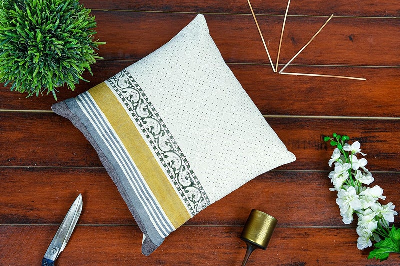 IMPEXART PVT LTD Cotton 18x18 Inches 45x45 cm Handblock Print Soft Gematrical Pattern Square Cushion Cover for Dcor Sofa Couch Living Room Bedroom Farm House Indoor Outdoor