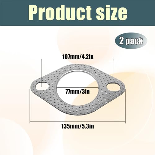 Kutyun 2PCS Car Exhaust Gasket, Ultra Seal 2-Bolt 3-Inch Exhaust Flange Gasket Standard Exhaust Gaskets, High Temp Exhaust Flange Gaskets Car Accessories (3IN) - Image 2