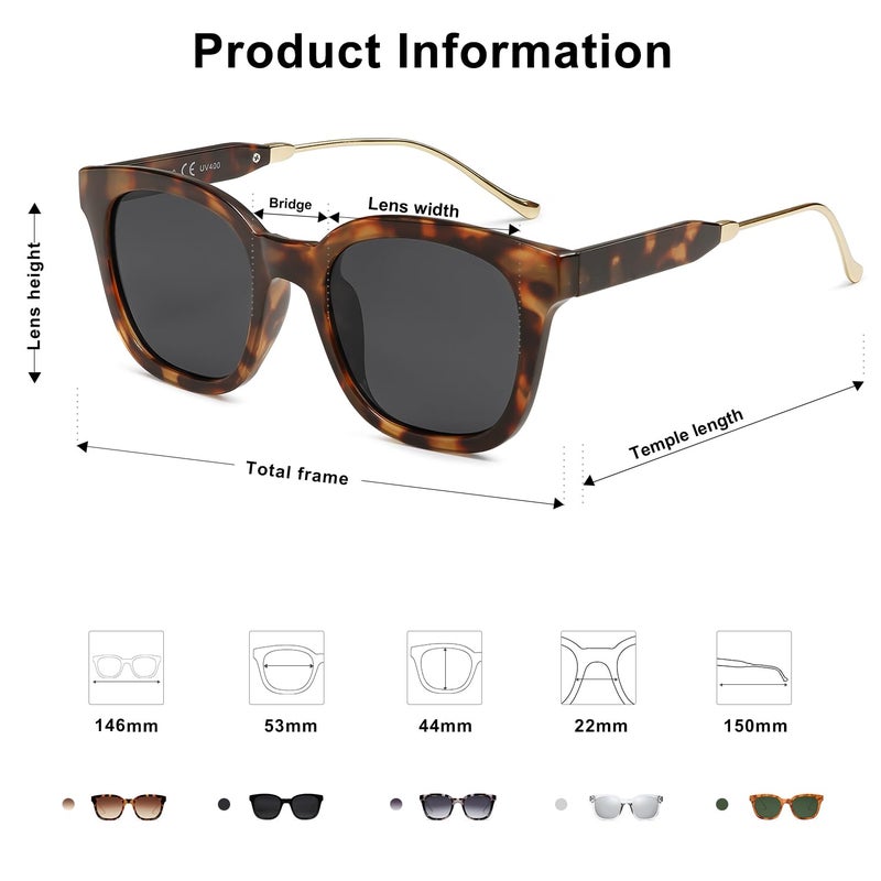 SOJOS Classic Square Polarized Sunglasses Womens Mens Retro Trendy UV400 Sunnies SJ2050, Dark Tortoise/Grey - Image 4