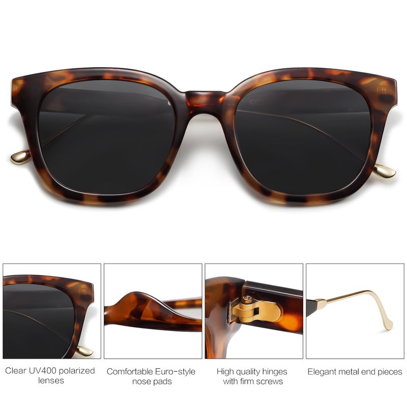 SOJOS Classic Square Polarized Sunglasses Womens Mens Retro Trendy UV400 Sunnies SJ2050, Dark Tortoise/Grey - Image 2