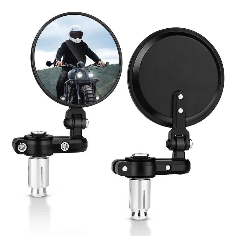MICTUNING Universal Motorcycle Mirrors - 3 Inch Round Folding Bar End Side Mirror Compatible with Honda, Scooter, Suzuki, Yamaha, Kawasaki, Victory and More - Image 1