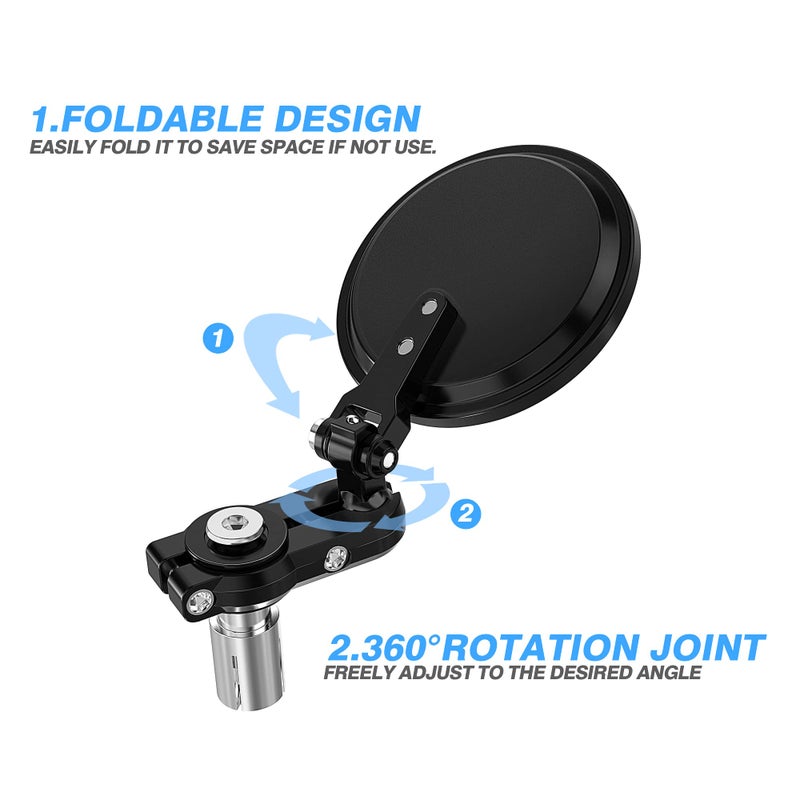 MICTUNING Universal Motorcycle Mirrors - 3 Inch Round Folding Bar End Side Mirror Compatible with Honda, Scooter, Suzuki, Yamaha, Kawasaki, Victory and More - Image 4