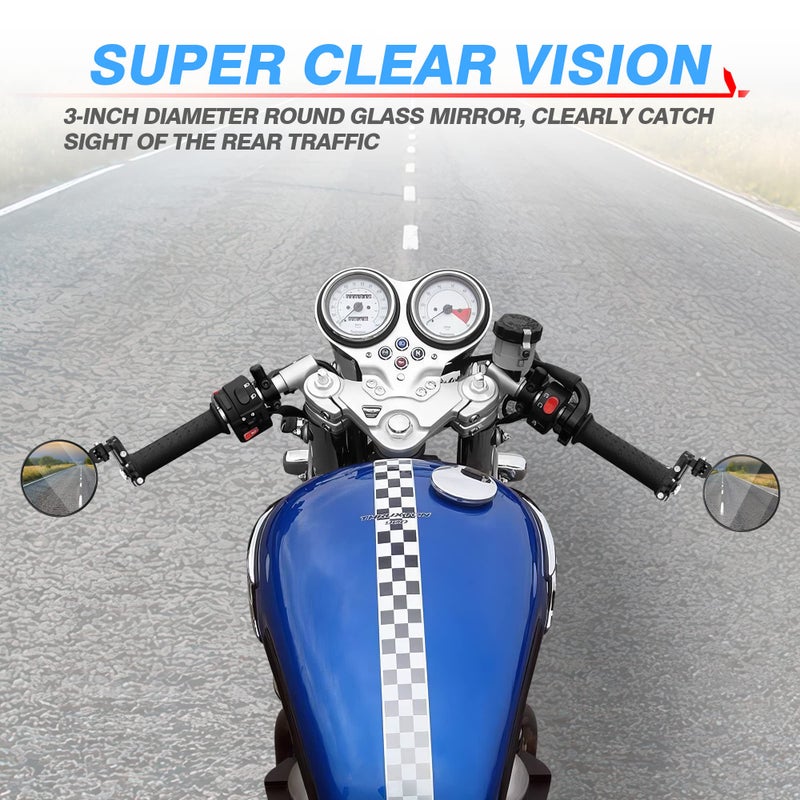 MICTUNING Universal Motorcycle Mirrors - 3 Inch Round Folding Bar End Side Mirror Compatible with Honda, Scooter, Suzuki, Yamaha, Kawasaki, Victory and More - Image 2