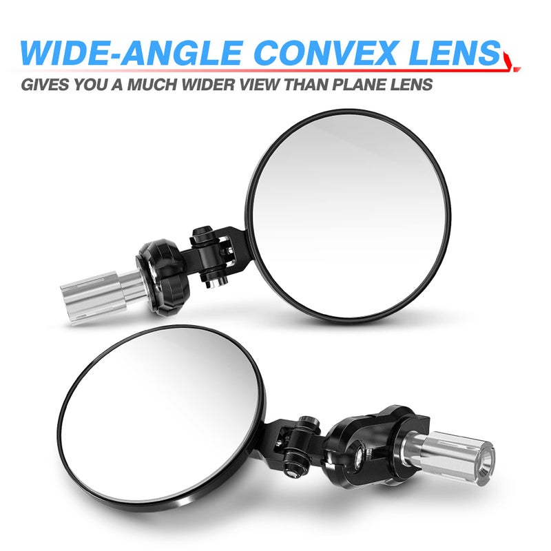 MICTUNING Universal Motorcycle Mirrors - 3 Inch Round Folding Bar End Side Mirror Compatible with Honda, Scooter, Suzuki, Yamaha, Kawasaki, Victory and More - Image 3