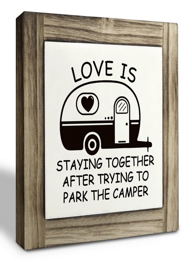 XJCUG Camping Decor for Camper Wooden Sign, Funny Camper Signs, Camping Decor Plaque, Happy Camper Wall Decor for RV Home Farmhouse Desk Shelf - Image 1