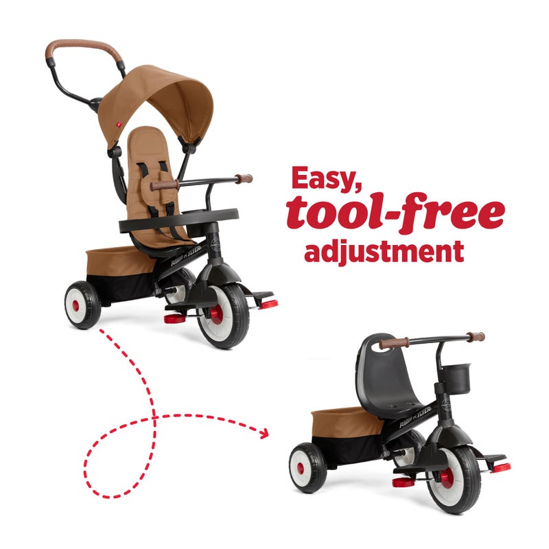 Radio Flyer City 4-in-1 Stroll 'N Trike, Mocha, for Riders 1-5 Years Old, 4 Riding Modes, 3 Point Harness with Comfort Pad, Parent Controlled Steering, Rear Storage, Stroller Tricycle for Toddlers - Image 4