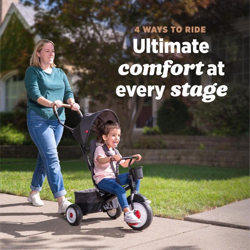 Radio Flyer City 4-in-1 Stroll 'N Trike, Mocha, for Riders 1-5 Years Old, 4 Riding Modes, 3 Point Harness with Comfort Pad, Parent Controlled Steering, Rear Storage, Stroller Tricycle for Toddlers - Image 2