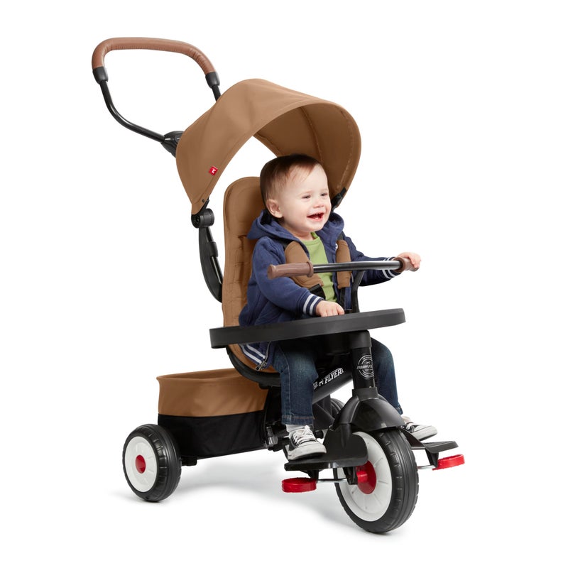 Radio Flyer City 4-in-1 Stroll 'N Trike, Mocha, for Riders 1-5 Years Old, 4 Riding Modes, 3 Point Harness with Comfort Pad, Parent Controlled Steering, Rear Storage, Stroller Tricycle for Toddlers - Image 1