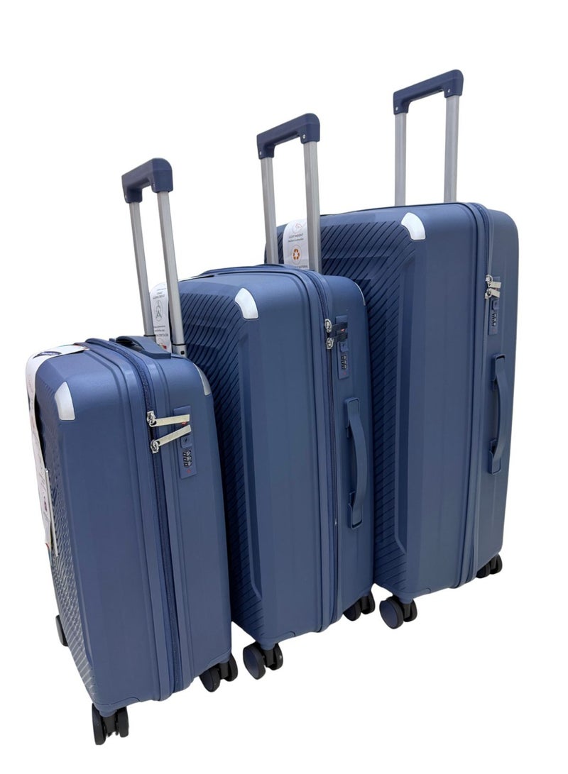 طقم حقائب سفر من مادة PP-بولي بروبيلين (غير قابل للكسر) مكون من 3 قطع بمقاسات 20-24-28 بوصة - Image 1