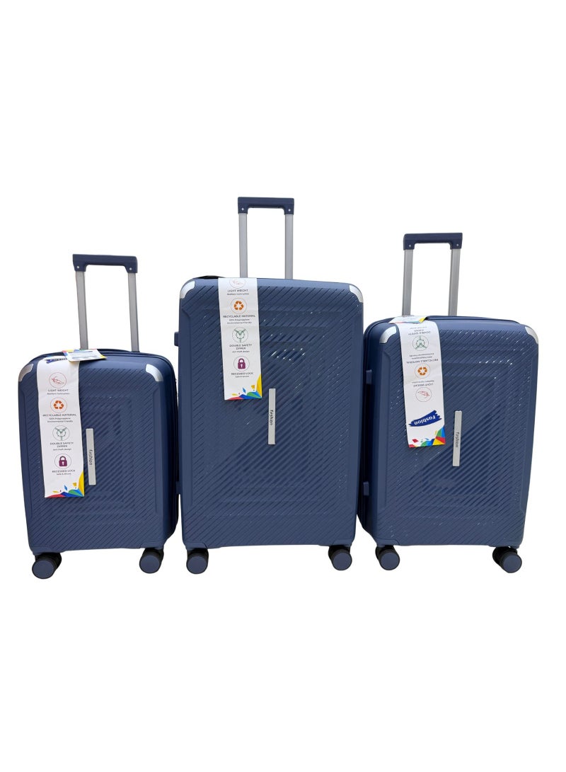 طقم حقائب سفر من مادة PP-بولي بروبيلين (غير قابل للكسر) مكون من 3 قطع بمقاسات 20-24-28 بوصة - Image 2