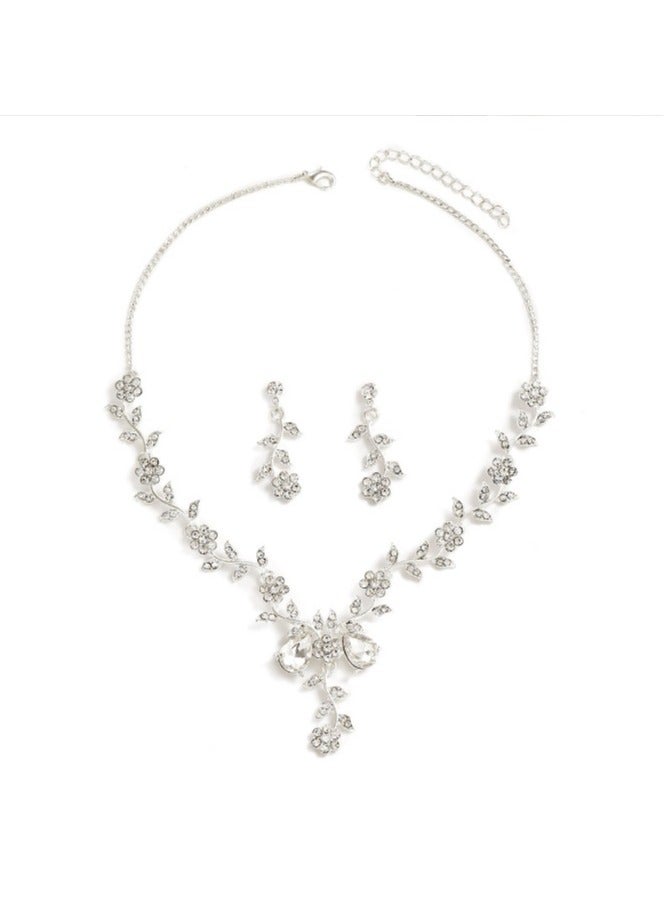 GUDOO 3 Pack Necklace Earrings Set Rose Flower Rhinestone Zircon Pendant Drop Dangle Bridal Evening Dress Accessories for Women Silver - Image 3