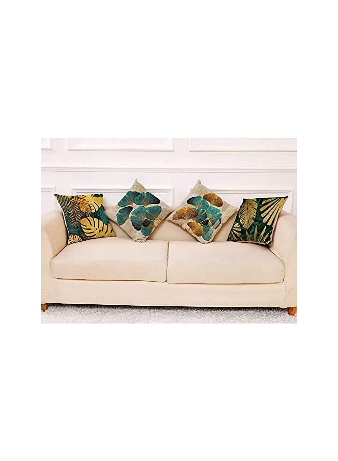 IAF Covers, Throw Pillow Covers, Linen Square Throw Pillow Covers, Couch Bed Pillowcases, Green, Gold Leaves, for Living Room Sofa, 45cm x 45cm (18x18 inch) 4 PCS - Image 2