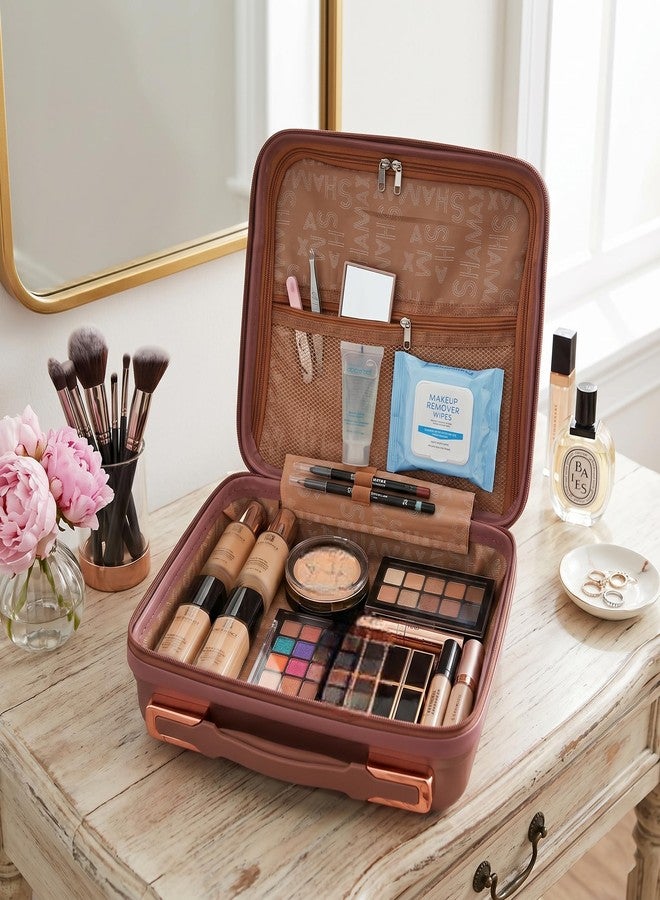 Adson Travel Make up Train Case, Waterproof Portable Hard Shell Cosmetic Case Luggage Mini Suitcase Makeup Brushes Bag Toiletry Organizer Portable Makeup Carrying Case - Image 4