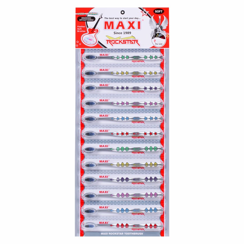 MAXI Rockstar Soft Bristles Toothbrush, Multicolor (Pack of 12) - Image 5