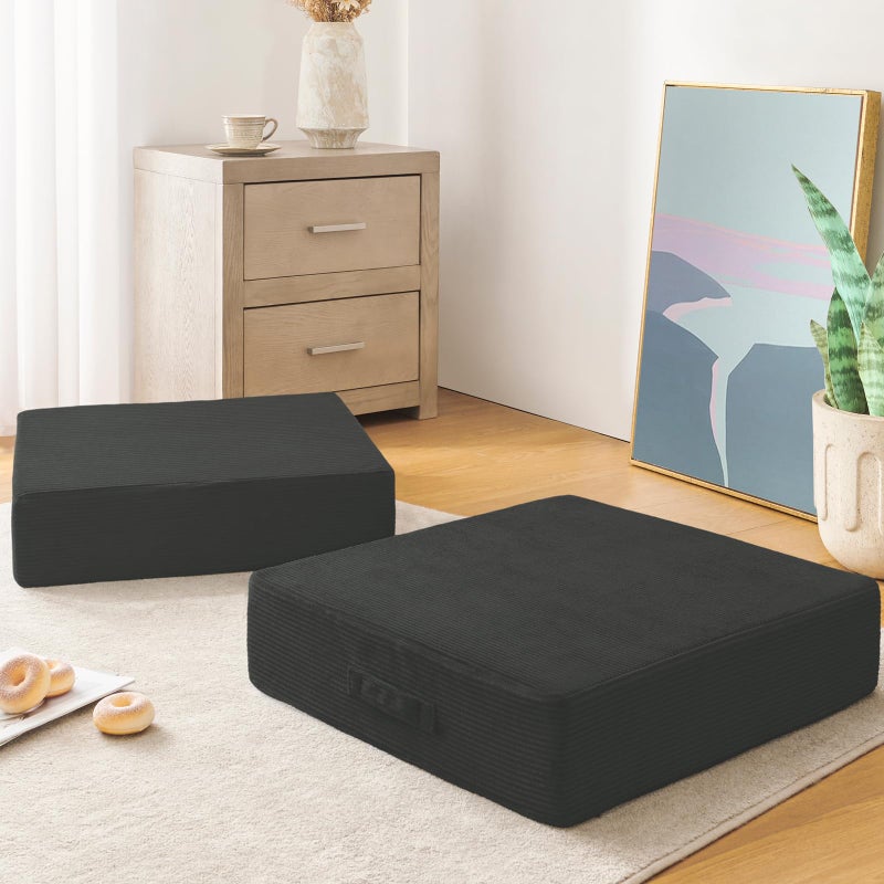 Wellsin Solid Square Floor Pillows for Adults Kids  Large Meditation Floor Pillow Seating Cushion with Thick Foam  Washable Velvet Cover 2 Pack 22x22x5 Inch Gray