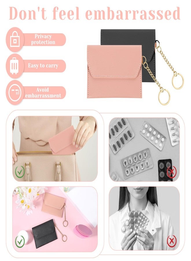 Sliverdew 2 Pack Birth Control Pill Case Sleeve Packet 4.3 X 3.2 Inch PU Leather Wallet Pill Holder Privacy Protection Birth Control Pills Wallet with Key Ring for Pills Card Organizer (Black & Pink) - Image 5