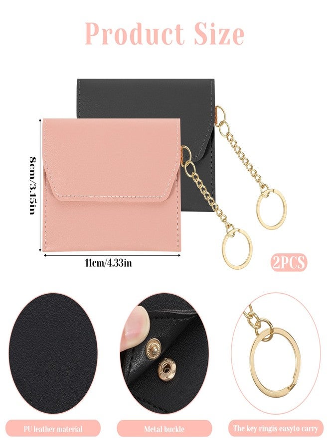Sliverdew 2 Pack Birth Control Pill Case Sleeve Packet 4.3 X 3.2 Inch PU Leather Wallet Pill Holder Privacy Protection Birth Control Pills Wallet with Key Ring for Pills Card Organizer (Black & Pink) - Image 2