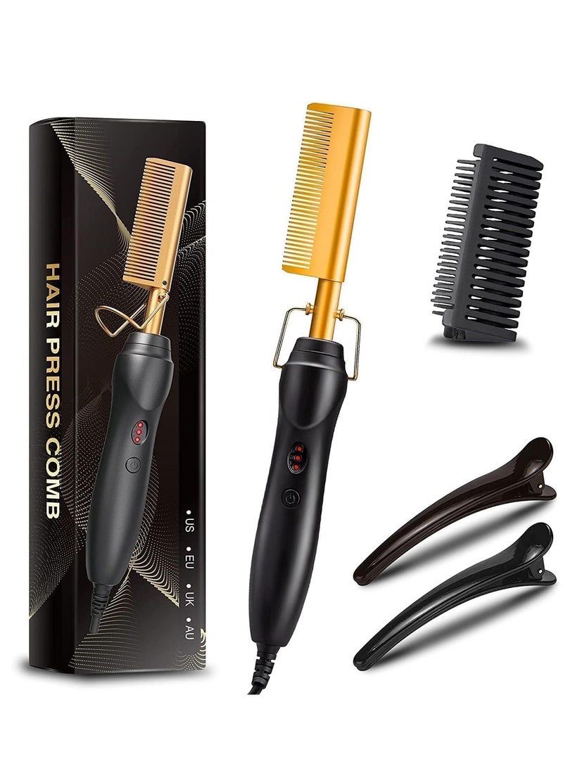 Hot Comb Hair Straightener 2 in1 Ceramic-Comb Security Portable Curling Iron Heated Brush, Multifunctional Copper Hair Straightener Brush&Straightening Comb for Wet & Dry Hair. - Image 1
