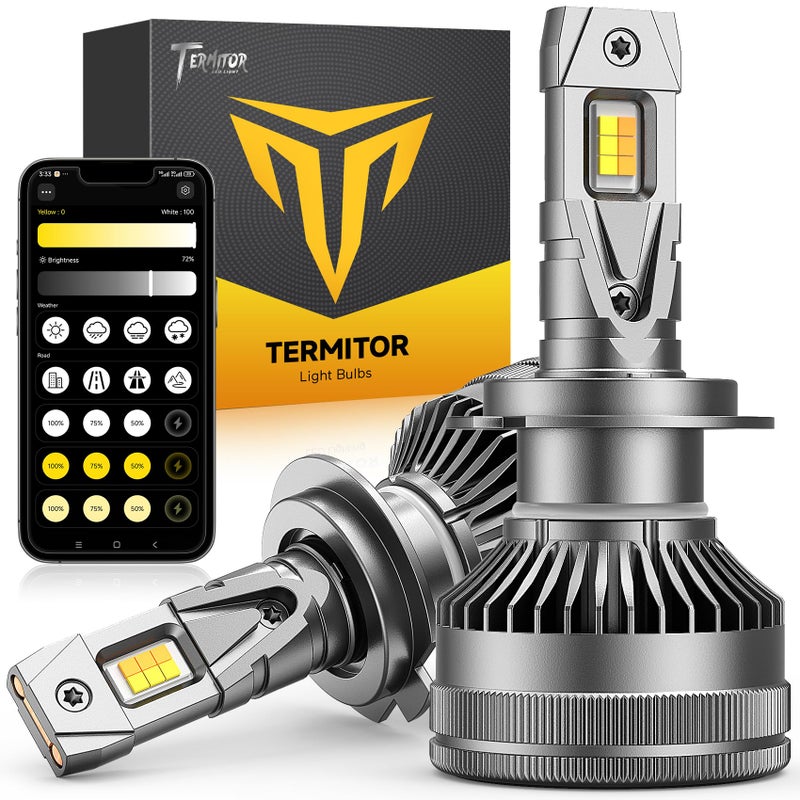 Termitor Smart H7 Light Bulb, 0-80,000LM 1500% Super Brighter, App-Controlled Dimming & Color Temperature, 3000K Yellow to 6500K Cool White for Bluetooth H7 Fog Light, Plug and Play, Pack of 2 - Image 1