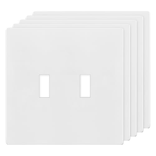 TG Screwless Double Toggle Switch Wall Plate Child Safe Dual Light Switch Cover MidSize 2Gang 488 H x 492 L Polycarbonate Thermoplastic UL Listed SPMT2W5P White 5 Pack - Image 1