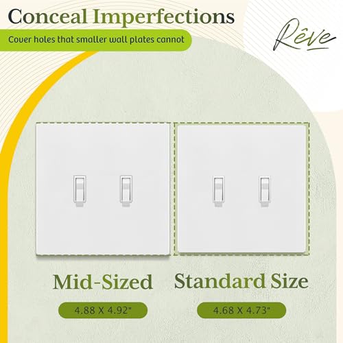 TG Screwless Double Toggle Switch Wall Plate Child Safe Dual Light Switch Cover MidSize 2Gang 488 H x 492 L Polycarbonate Thermoplastic UL Listed SPMT2W5P White 5 Pack - Image 3