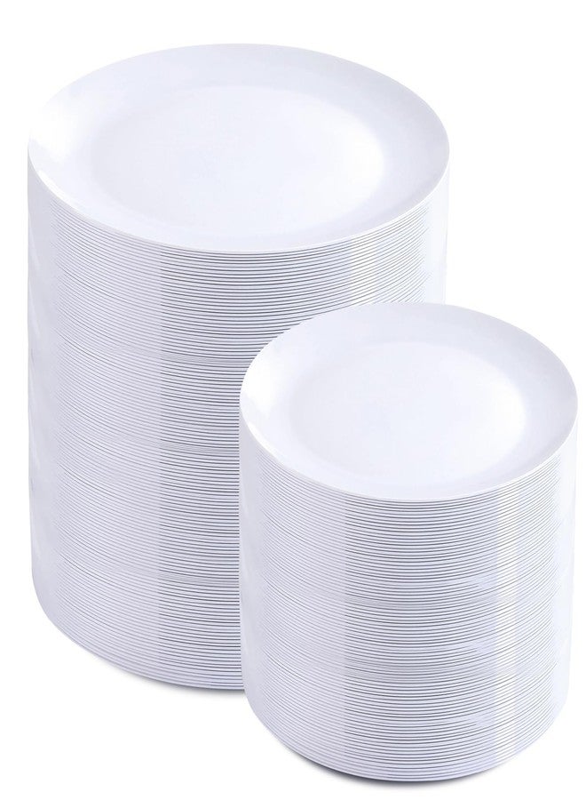 PULOTE 200 Pieces White Plastic Plates Disposable - Include 100PCS 10 inch Dinner & 100PCS 7 inch Dessert Plates, Ideal for Party & Wedding - Image 1