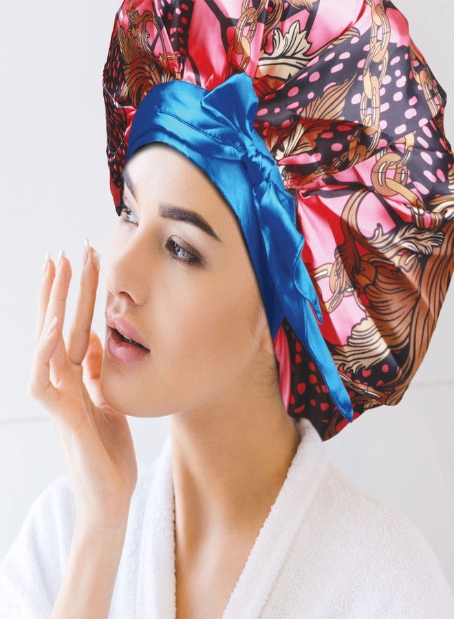DONNA Large, Extra Large Adjustable Tie Satin Bonnet Sleep Cap 1pc Satin Headband Around Hairline & Nape Area Hair Accessories Night Cap Shower Caps, 1PC VICTORIAN PATTERN - Image 2