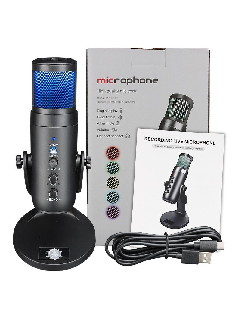 Gaming Microphone, USB Condenser Podcast Microphone With RGB Lighting,Tap-to-Mute Sensor, Cardioid Polar Pattern For Gaming, Streaming, Podcasts, Twitch, YouTube And Discord