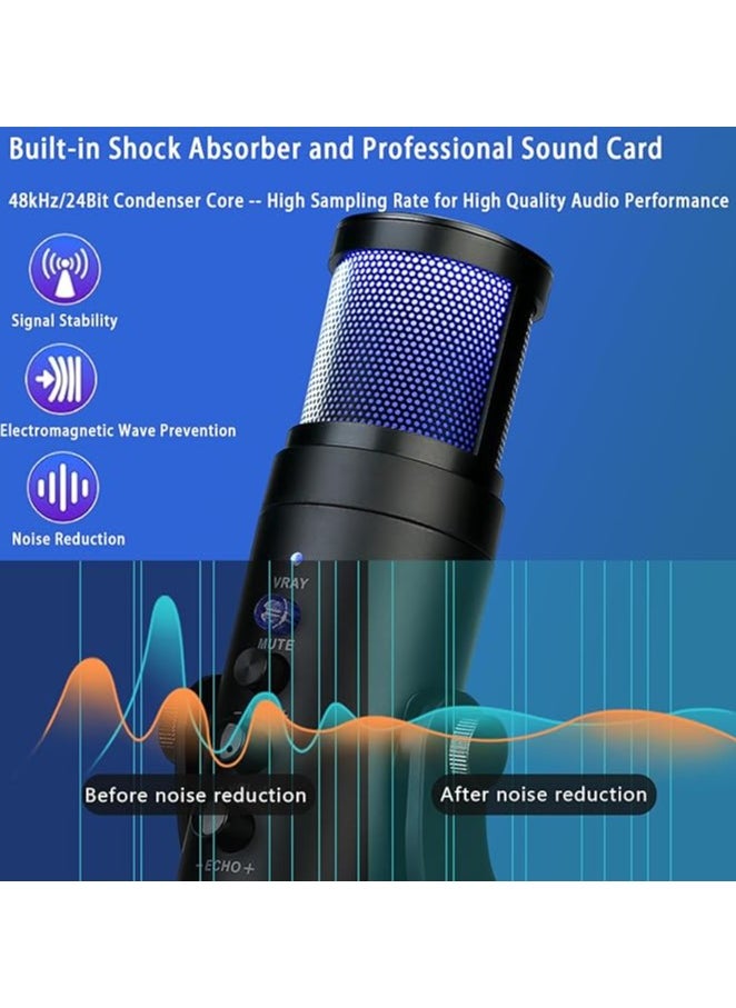 Gaming Microphone, USB Condenser Podcast Microphone With RGB Lighting,Tap-to-Mute Sensor, Cardioid Polar Pattern For Gaming, Streaming, Podcasts, Twitch, YouTube And Discord