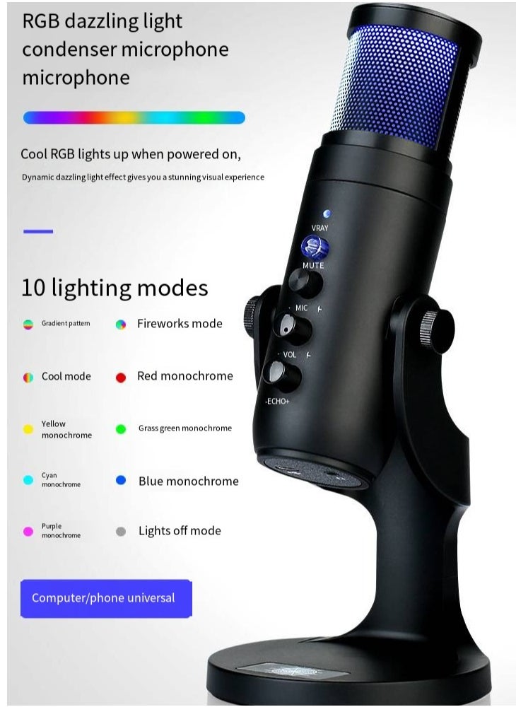 Gaming Microphone, USB Condenser Podcast Microphone With RGB Lighting,Tap-to-Mute Sensor, Cardioid Polar Pattern For Gaming, Streaming, Podcasts, Twitch, YouTube And Discord