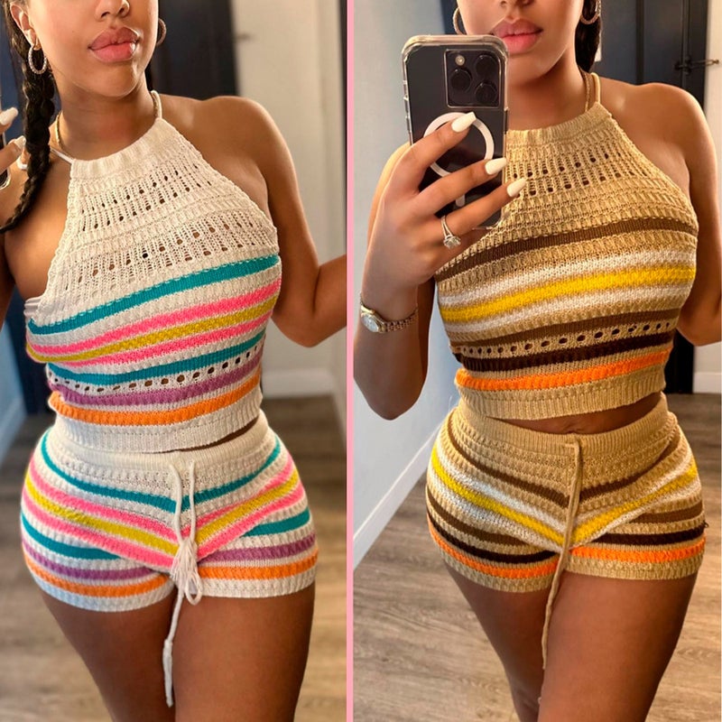 Women's Knit Crop Top and Bodycon Pants Set - Image 2