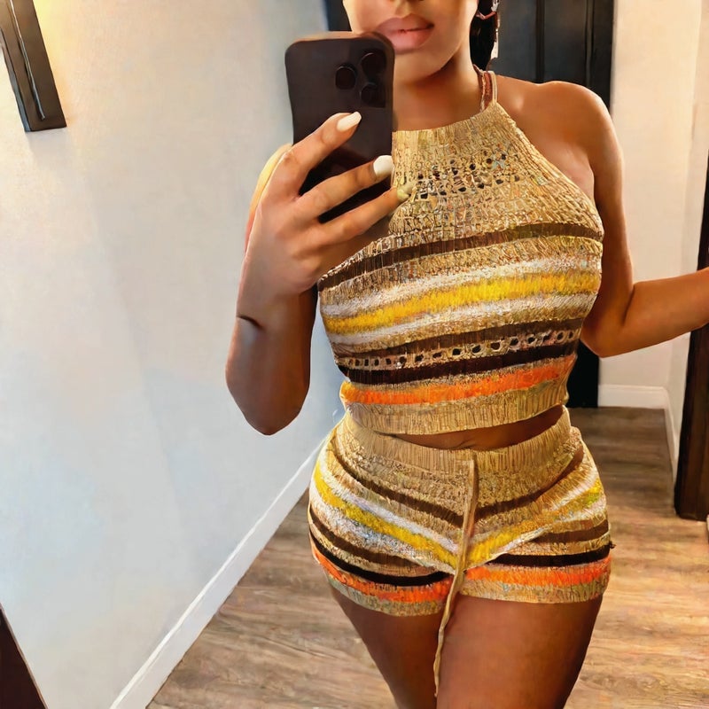 Women's Knit Crop Top and Bodycon Pants Set - Image 3