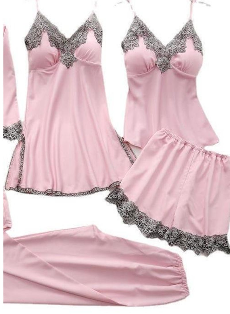 5pcs pajamas ladies home wear silky pajamas set - Image 4