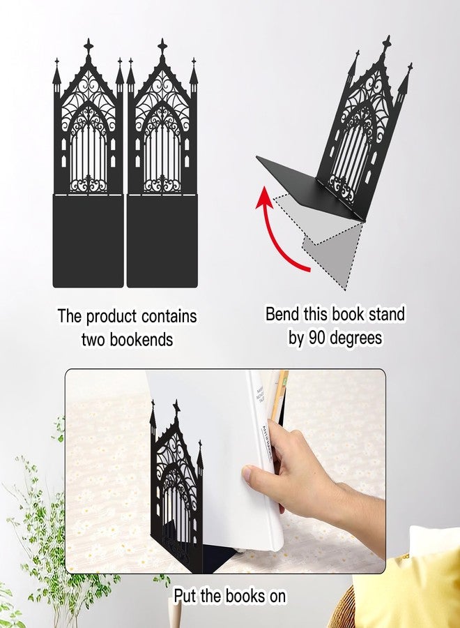 Bnesi Gothic Vintage Metal Bookends Fantasy Book Ends for Shelves Heavy Books Office Book Stopper Stylish Gothic Bookends Ideal for Fantasy & Vintage Book Display (Retro) - Image 4