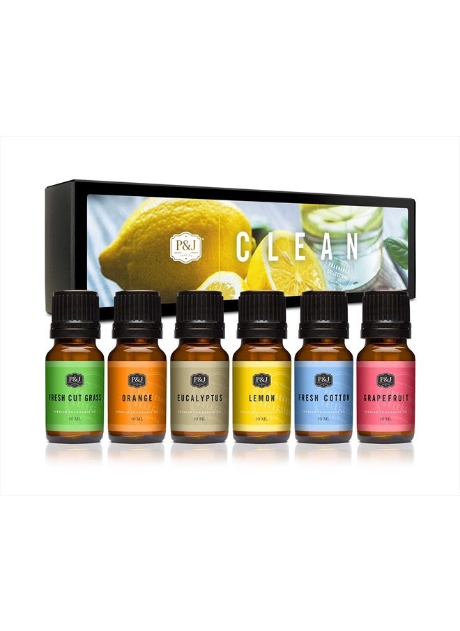 P&J Trading Fragrance Oil Clean Set | Fresh Cotton, Lemon, Orange, Grapefruit, Fresh Cut Grass, and Eucalyptus Candle Scents for Candle Making  - Image 1