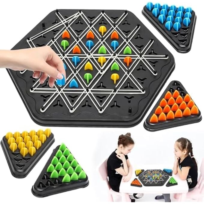 KIMEE Chain Triangle Chess Game Triggle Elastic Band Game Family Games for Kids and Adults Family Fun Night Chess Set Chain Board Chess Desktop Puzzle Interactive Brain Teaser 2 to 4 Players - Image 2