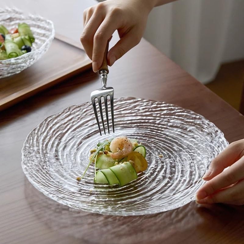 MARTVIA Glass Serving and Dinner Plate 9 Inch, Set of 2 Crystal Clear Glass Plate, Vintage Dinnerware for Pasta,Salad,Dessert Serving Party Fruits, Snacks Home Wedding Decor for Gift Set (MV-12) - Image 2