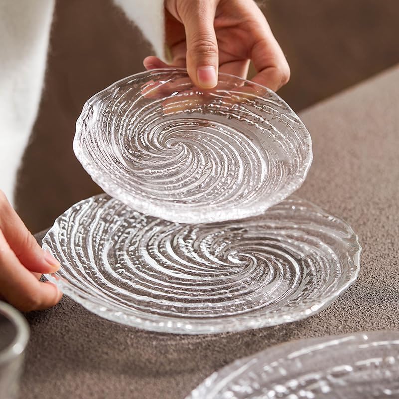 MARTVIA Glass Serving and Dinner Plate 9 Inch, Set of 2 Crystal Clear Glass Plate, Vintage Dinnerware for Pasta,Salad,Dessert Serving Party Fruits, Snacks Home Wedding Decor for Gift Set (MV-12) - Image 5