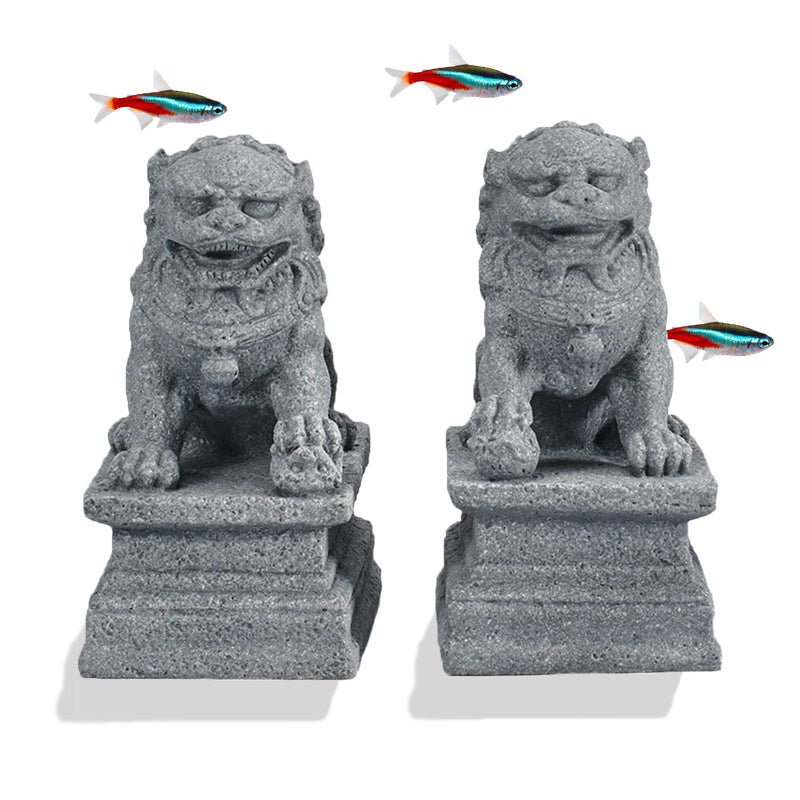 livelyfish Asian Fu Foo Dogs Statues Mini A Pair of Guardian Lion Figurine Sandstone Pets Fish Tank Aquarium Landscape Ornaments Accessories Feng Shui Decorations A
